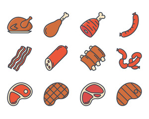 Wall Mural - Meat Food Icon Colored