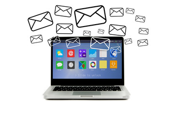 Poster - Email icons going out a computer