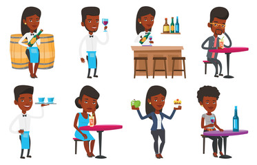 Sticker - Vector set of people eating and drinking.