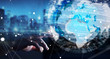 © sdecoret - Businessman touching global network on planet earth 3D rendering