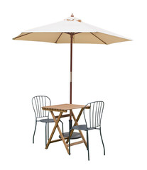 caffe table chair parasol,isolated on white background