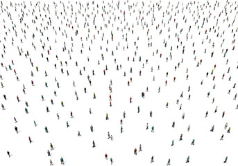 3D render crowd of people on white background from top view ,bir