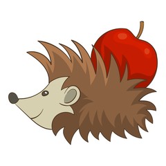 Canvas Print - Hedgehog with apple icon, cartoon style