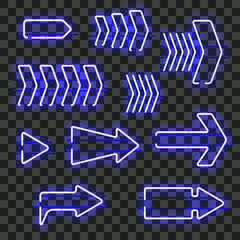 Wall Mural - set of glowing blue neon arrows