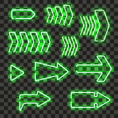 Wall Mural - set of glowing green neon arrows