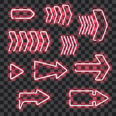 Wall Mural - set of glowing pink neon arrows