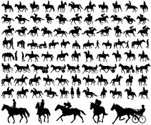 People Riding Horses Silhouettes Collection - Vector