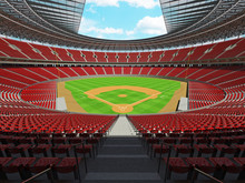 3D Render Of Baseball Stadium With Red Seats And VIP Boxes