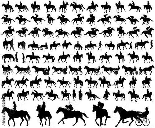 Cuadros en Lienzo people riding horses silhouettes collection - vector