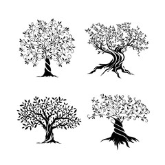 Sticker - Olive trees silhouette icon set