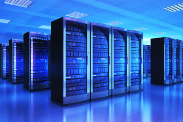 Poster - Server room interior in datacenter