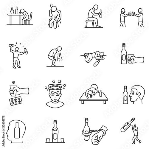 Fotomural Alcoholism, drunkenness icons set