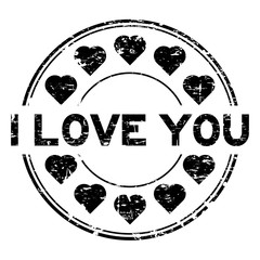 Wall Mural - Grunge black I love you with heart icon round rubber stamp