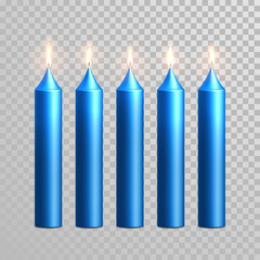 Wall Mural - Burning blue candles decorative vector set