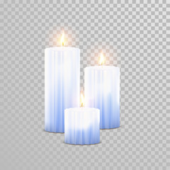 Wall Mural - Burning blue candles decorative vector set