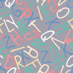 Poster - Hand drawn colorful letters, seamless pattern. Abstract alphabet background.