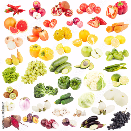 Naklejka - mata magnetyczna na lodówkę Set of different fruits and vegetables, isolated