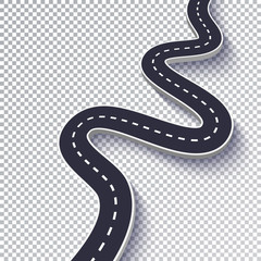 Wall Mural - Winding Road Isolated Transparent Special Effect. Road way location infographic template. Vector EPS 10