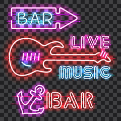 Wall Mural - set of glowing bar neon signs