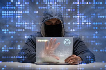 young hacker in data security concept