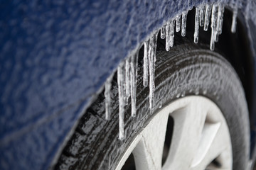 a car in freezing cold weather