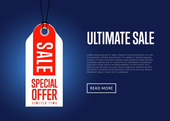 Canvas Print - Special offer discount sale sticker vector illustration. Ultimate sale banner, limited offer tag, advertisement retail label, exclusive price discount, special shopping symbol. Modern style sale sign