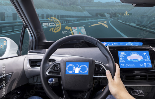 Fotografie, Obraz cockpit of vehicle, HUD(Head Up Display) and digital speedometer
