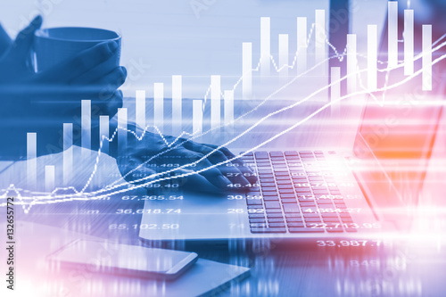 Fotomural Stock market indicator and financial data view from LED. Double
