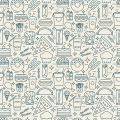 Vector seamless pattern of fast food