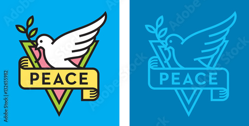 Dove Of Peace Logo Vector Logo Or Badge With Bird Holding Branch