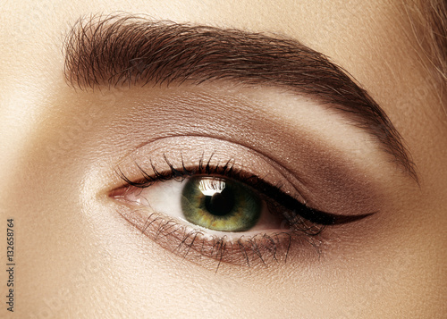 Fotografie, Obraz Perfect shape of eyebrows, brown eyeshadows and long eyelashes