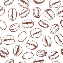 Coffee Bean Pattern Including Seamless On White Background, Vector Clip Art