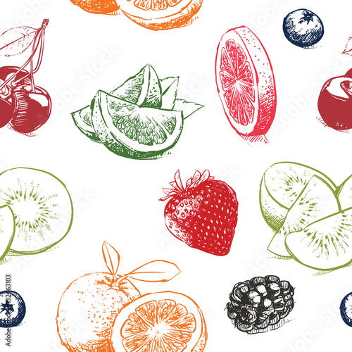 Naklejka - mata magnetyczna na lodówkę Fruits pattern including seamless on background, Vector clip art