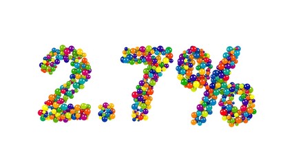 2.7 percent sign formed by colorful candy sweets