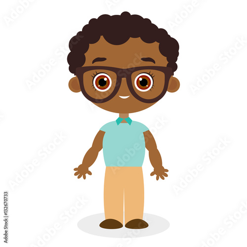 African American boy with glasses.Vector illustration eps 10 isolated on white background. Flat