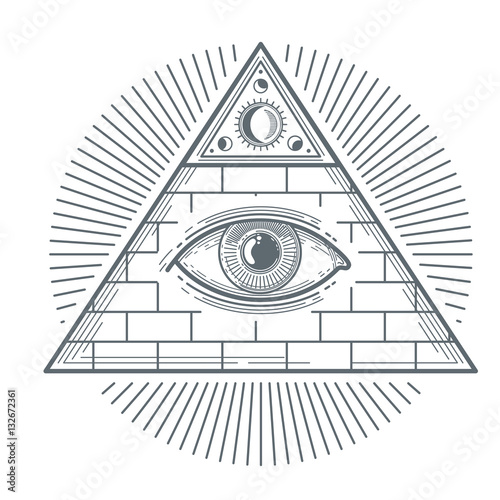 Fotografia, Obraz Mystical occult sign with freemasonry eye symbol vector illustration