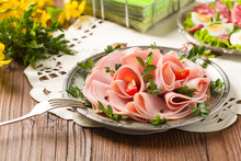 Sliced Ham With Decoration Easter.