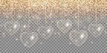 Golden Light Effects With Hearts On A Transparent Background For Design Valentines
