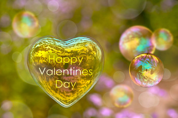 Wall Mural - Happy Valentines Day card, soap bubble in the shape of a heart