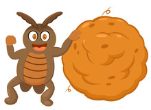 Dung Beetle With Big Ball Of Dung Cartoon Character
