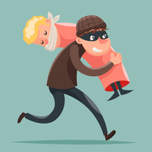 Kidnapper Running Away Hostage Character Icon Cartoon Design Template Vector Illustration