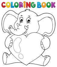 Coloring Book Elephant Holding Heart