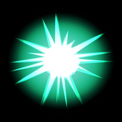 Wall Mural - Star with rays white turquoise in space cosmos isolated on black  