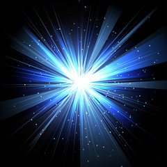 Wall Mural - Star with rays white blue in space isolated and effect tunnel  