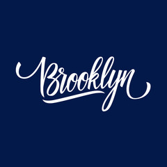 Sticker - Handwritten word Brooklyn. Hand drawn lettering. Calligraphic element for your design. Vector illustration.