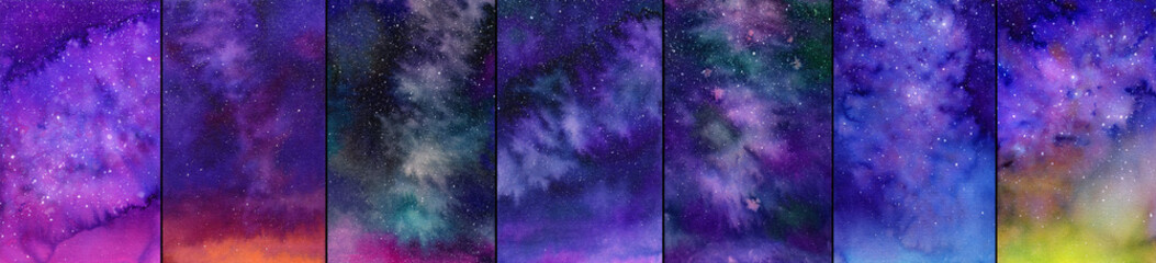 Wall Mural - Galaxy or night sky set. Watercolor illustrations