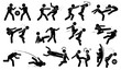 Street fighting attacking stance. Basic hits are punching and kicking. Powerful skills are flying kick, uppercut, throw, and knee knock. Dirty attacks include poking the opponent eyes and nut kick.