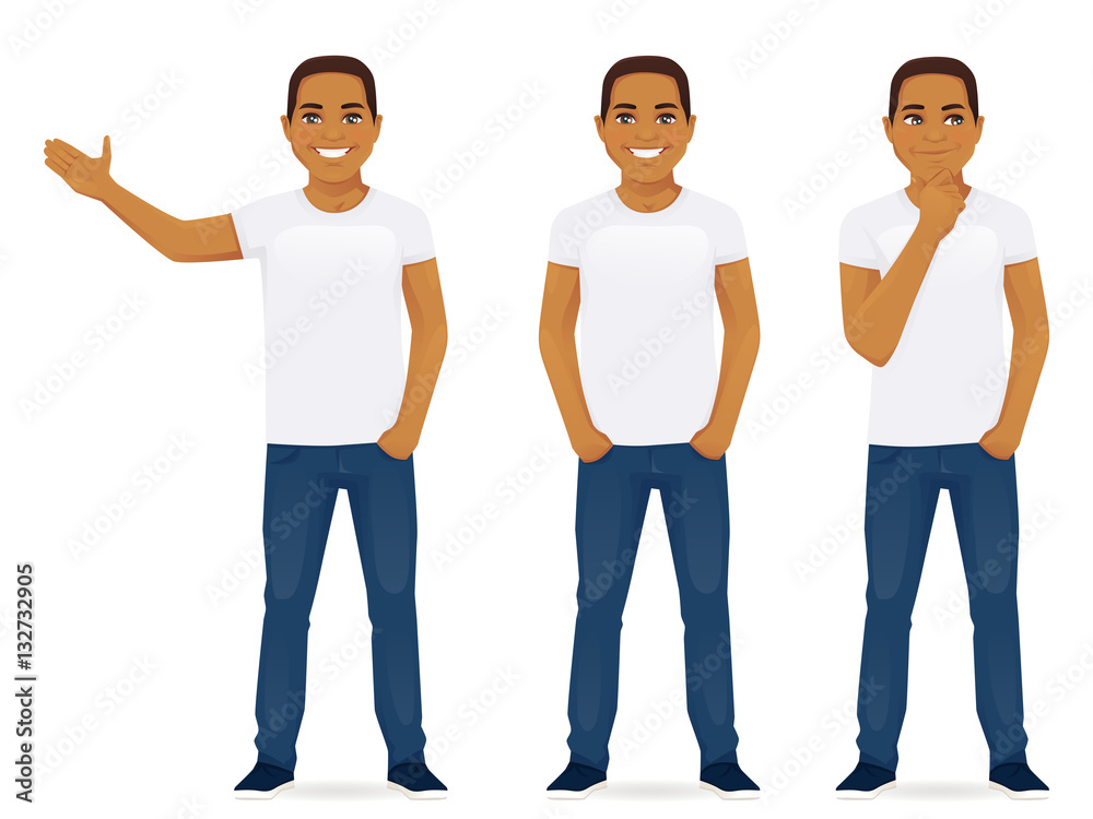 Young man in jeans standing in different poses isolated Stock Vector ...