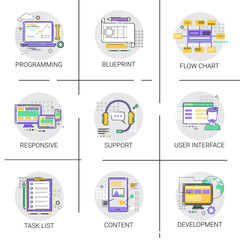 Poster - Software Application Interface Development Computer Programming Device Technology Content Icon Set Vector Illustration