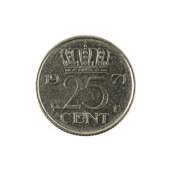 25 dutch cent coin (1971) isolated on white background